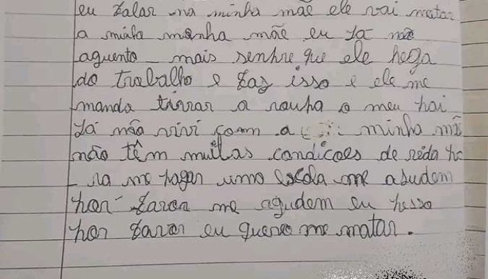 Menina de 10 anos denuncia alegadas situações de abuso por parte do padrasto através de carta ...