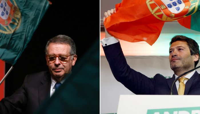 Socialist candidate Jose Antonio Seguro, left, and the leader of Chega party, Andre Ventura [File...