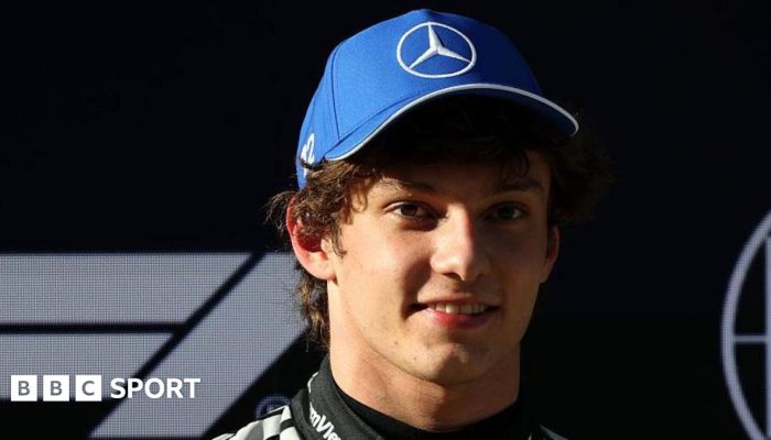 Image caption, Antonelli becomes the youngest polesitter for a full grand prix in history