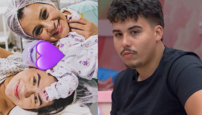 Rayne Luiza dá luz a primeira filha com Pedro — Foto: Reprodução/Instagram e Globoplay